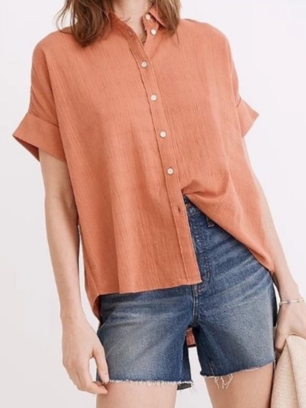 Madewell Button Down Shirt Courier Pintuck-Back in Textured Shirt Large Fall